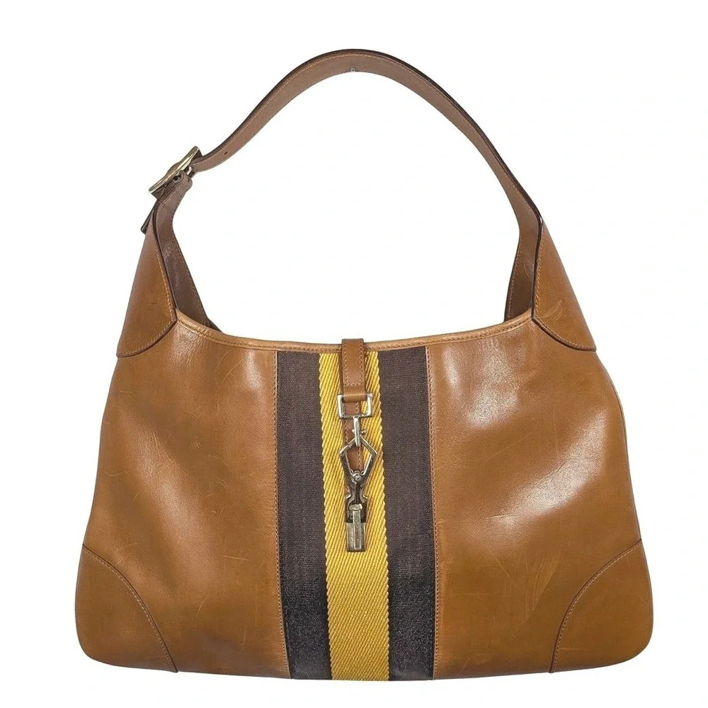 Vintage Gucci Tom Ford Era Jackie O Shoulder Bag Tan Brown Leather Y2K purse - Picture 1 of 12